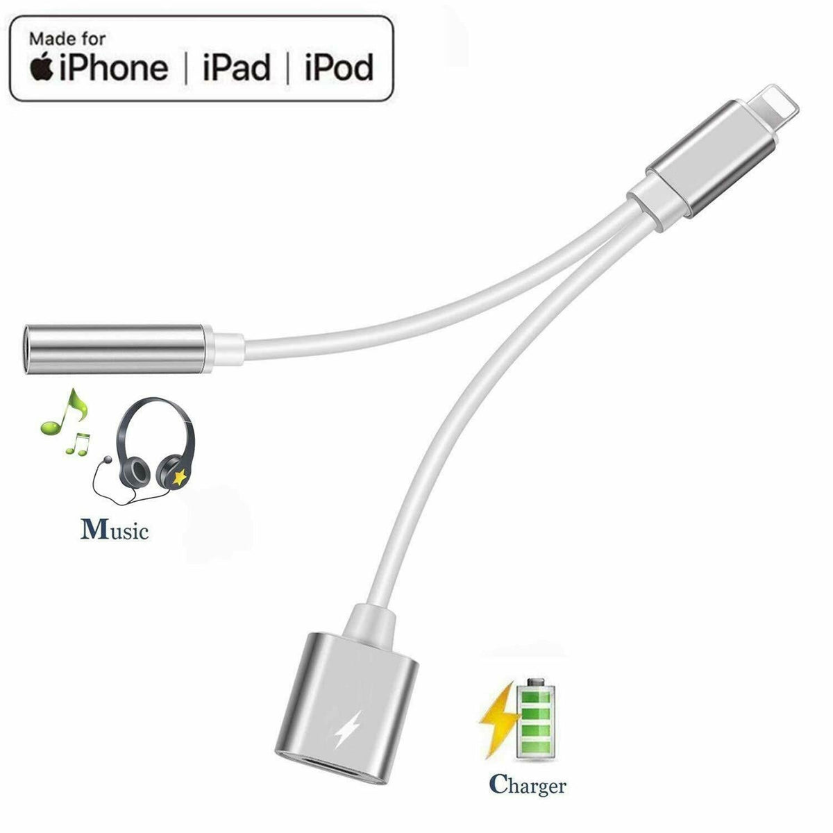 Lightning to 3.5mm Headphones Jack Adapter with Charging For Music O