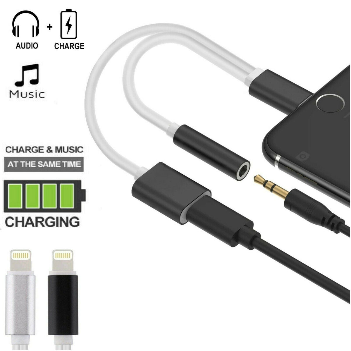 Lightning to 3.5mm Headphones Jack Adapter with Charging For Music O