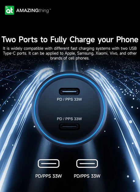 AMAZINGTHING Speed PRO USB-C 2 Port PD66W MAX Car Charger