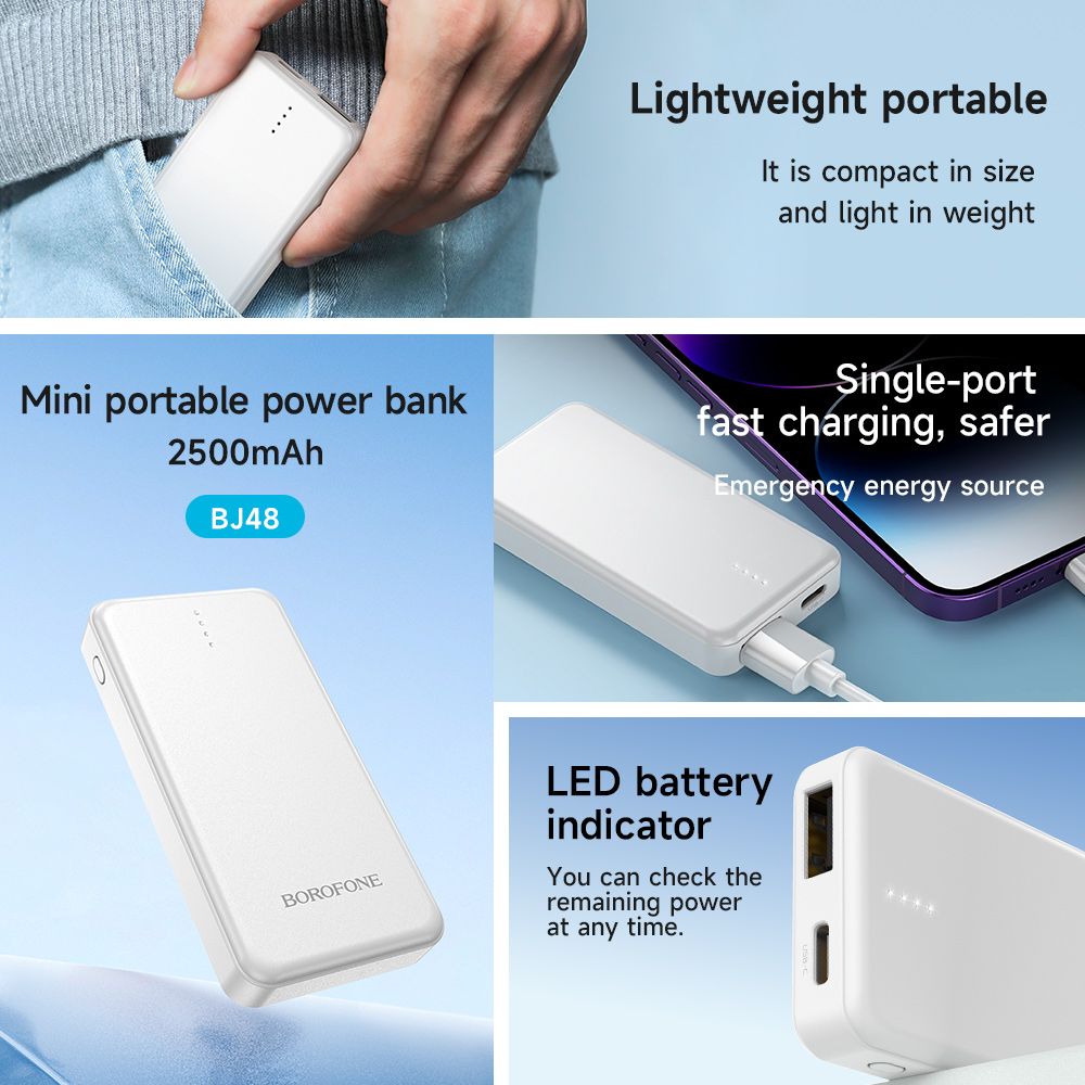 BOROFONE BJ48 Mini Portable 2500 mAh Power Bank - White