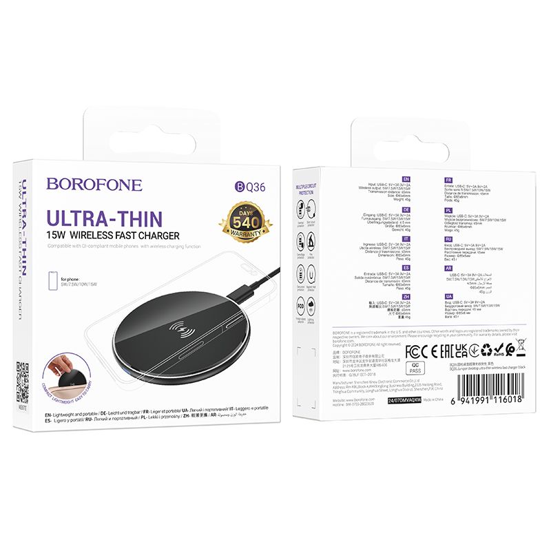 BOROFONE BQ36 Juniper Desktop Ultra-Thin Wireless Fast Charger - Black