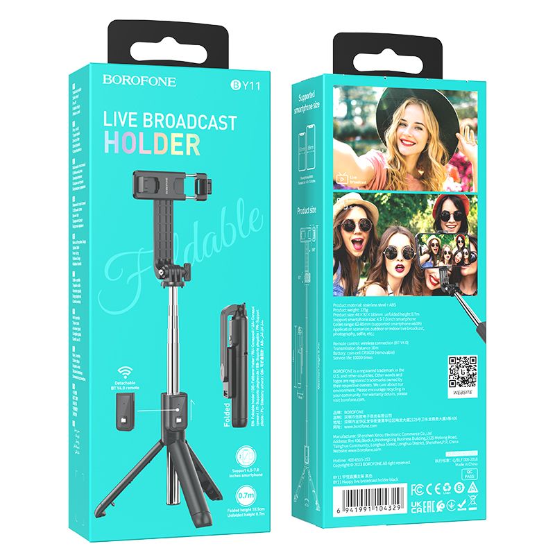 BOROFONE BY11 Happy Live Broadcast Holder / Selfie Stick – Black