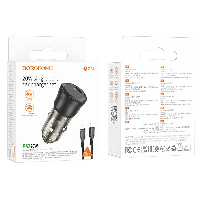 BOROFONE BZ24 Clever PD20W (C to iP) Car Charger Set