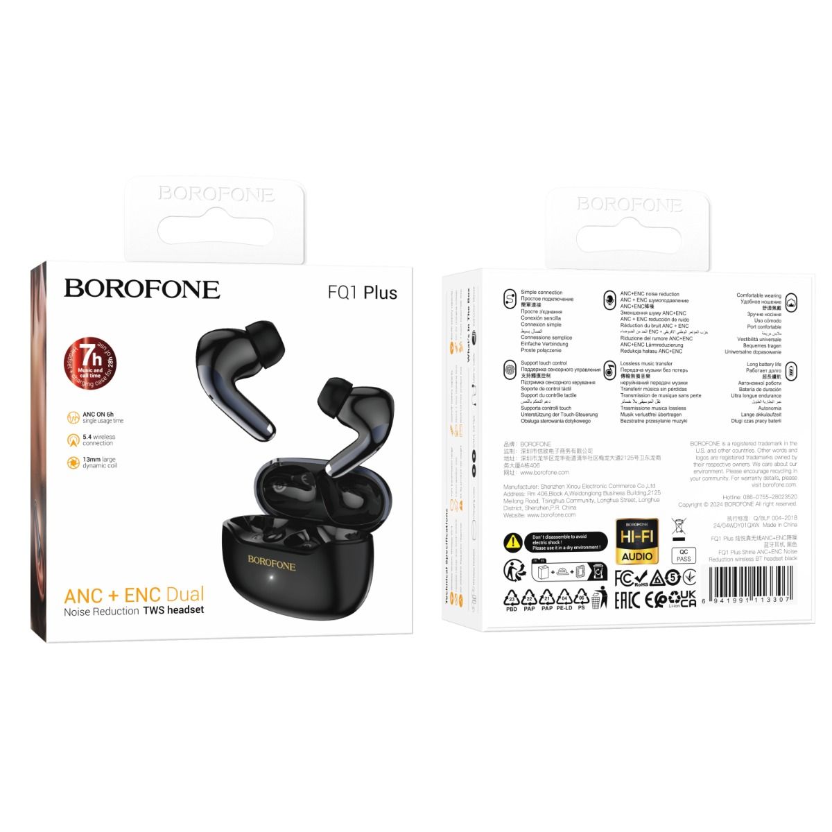 BOROFONE FQ1 Plus ANC Earphone Bluetooth 5.3 Active Noise Cancellation ENC HD Call TWS Earbuds Wireless Headphone Low Latency