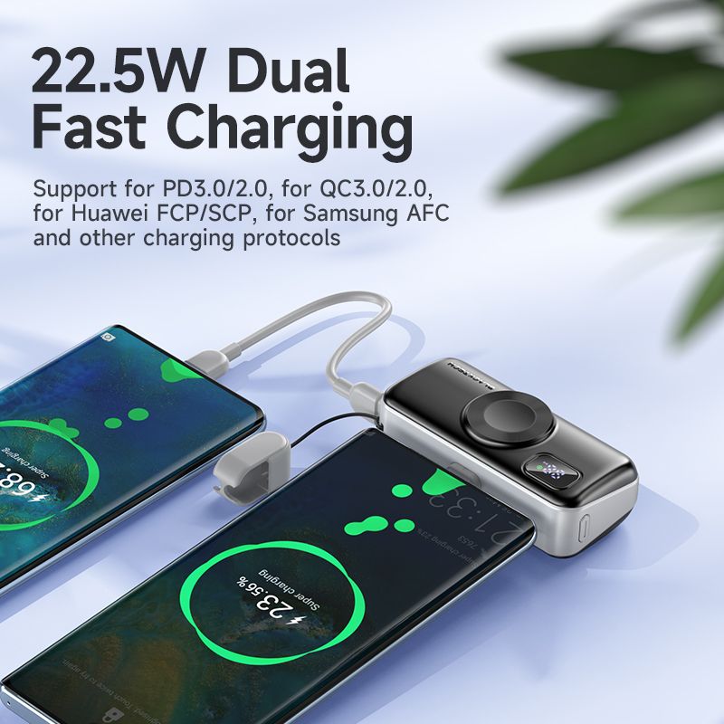 BLACKTECH 5000mAh 22.5W Built In Type C Cable and Wireless Charging for Watches