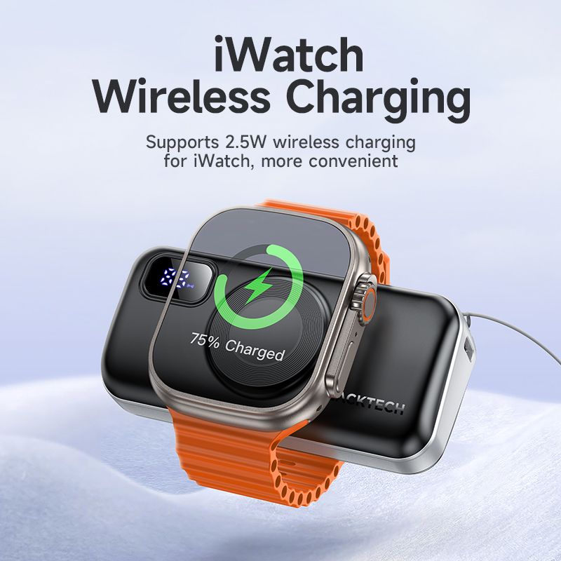 BLACKTECH 5000mAh 22.5W Built In Type C Cable and Wireless Charging for Watches