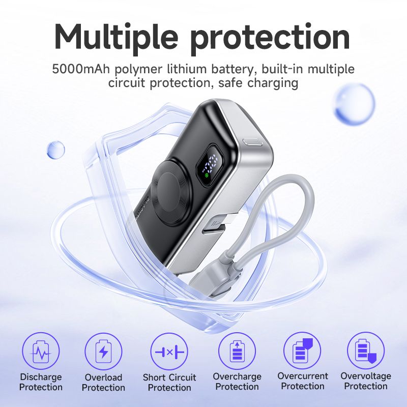 BLACKTECH 5000mAh 22.5W Built In Type C Cable and Wireless Charging for Watches