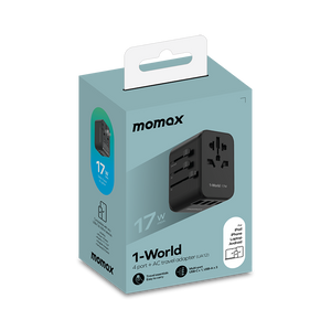 Momax 1-World 17W 3-port AC Travel Adapter