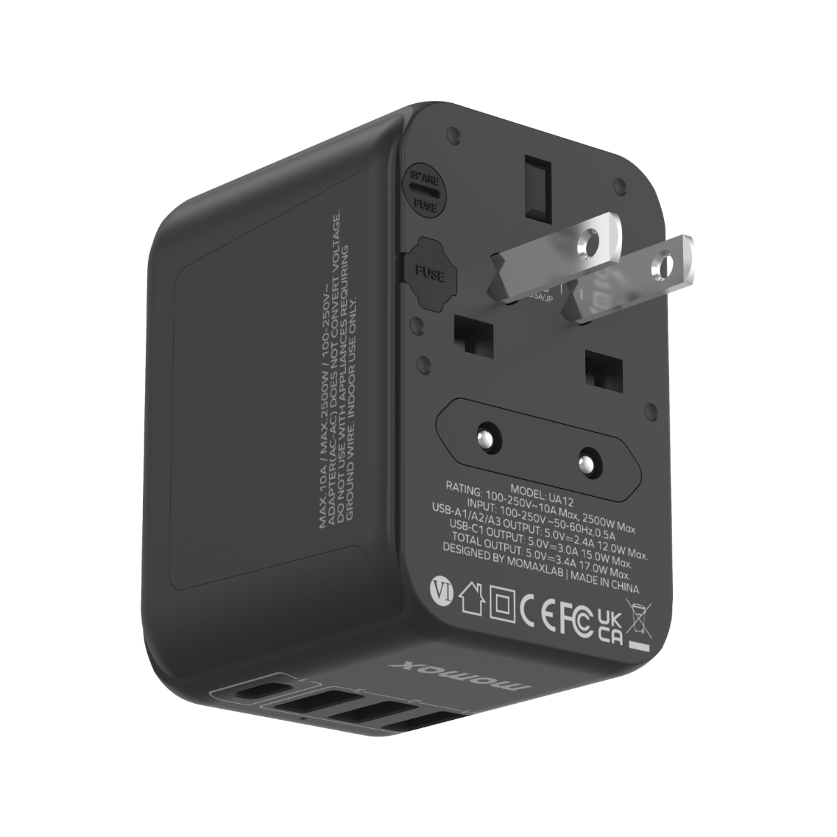 Momax 1-World 17W 3-port AC Travel Adapter