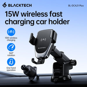 BLACKTECH BL-DCA21 Plus 15W Wireless Charging All in 1 Car Holder Set - Black