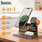 Load image into Gallery viewer, HOCO DWQ03 4-in-1 Wireless Charging Station with Digital Alarm Clock – Fast Qi Charging for Phone, Watch &amp; Earbuds (Black)

