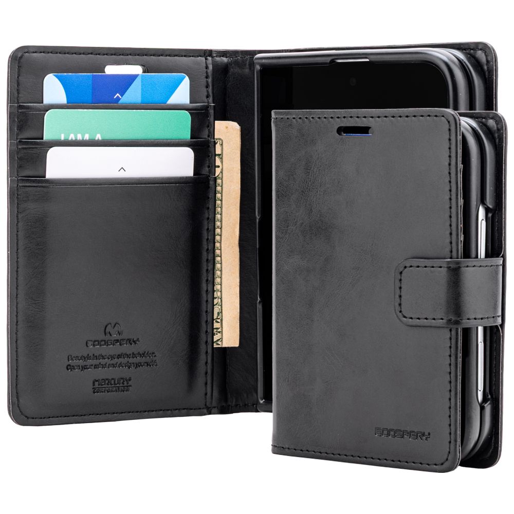 Goospery Mercury Blue Moon Diary Case for iPhone Duo – Black, MagSafe Compatible