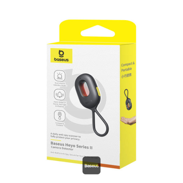 Baseus Heyo Series II Infrared Camera Detector - Mini Travel Hotel Hidden Camera Finder, Anti-Theft, Dual Detection Modes, Portable LED Flashlight - Black