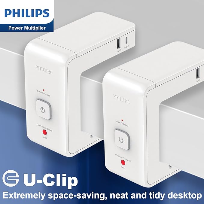 PHILIPS Desk Table Clamp Powerboard, Desktop Edge Mount Charging Dual USB-A USB-C