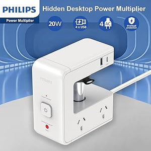 PHILIPS Desk Table Clamp Powerboard, Desktop Edge Mount Charging Dual USB-A USB-C