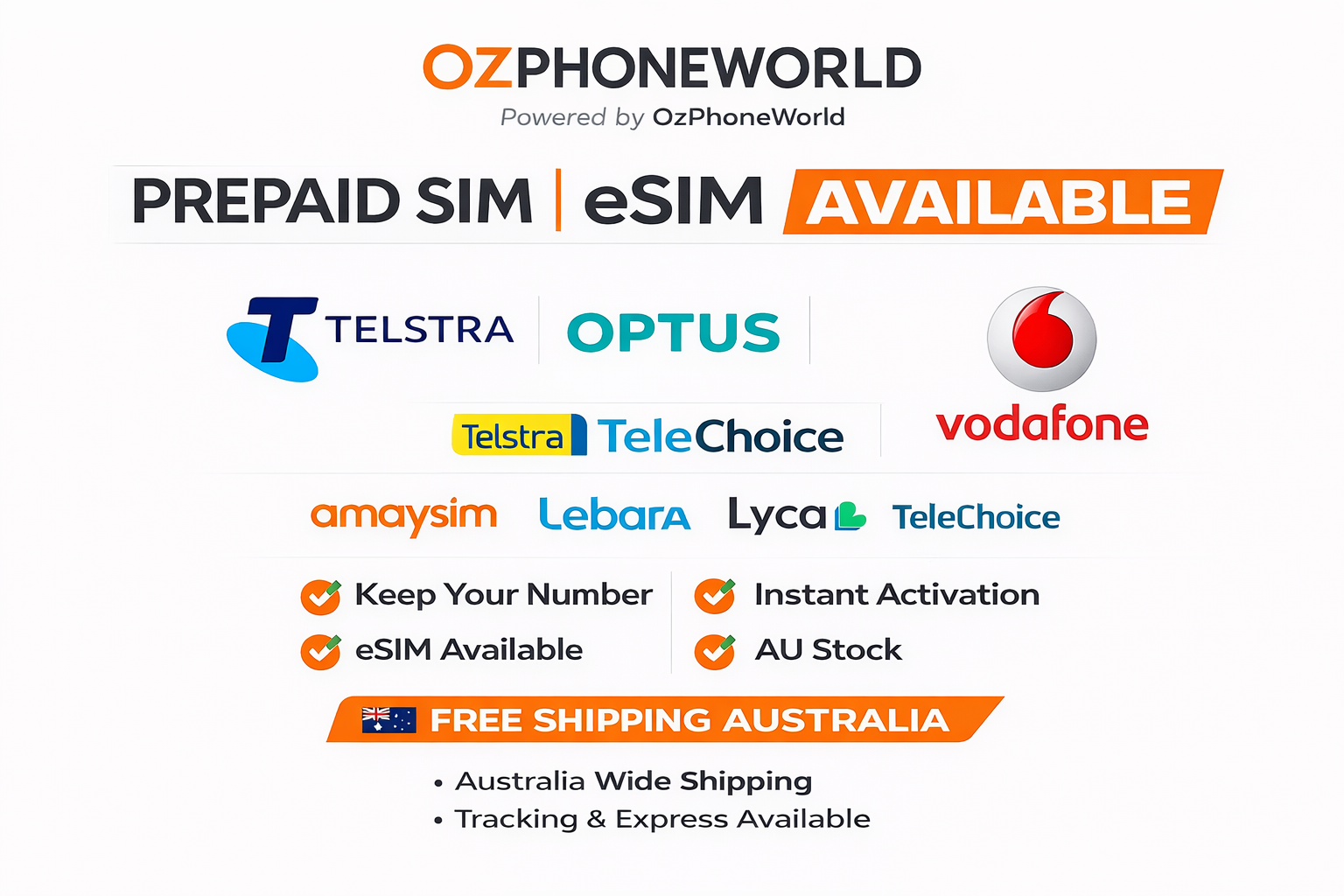 Telstra Optus Vodafone Telechoice Lebara Lyca Amaysim 7/30/180/365 Days Prepaid Sim