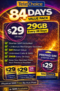 TeleChoice $29 Prepaid e-SIM Bundle – 84 Days Service (Starter Pack + 2 Recharges) Instant Email Delivery