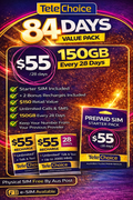 TeleChoice $55 Prepaid e-SIM Bundle – 84 Days Service (Starter Pack + 2 Recharges) Instant Email Delivery