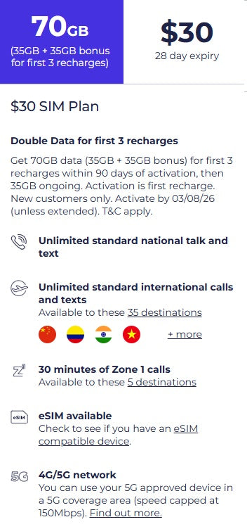 Lebara $30 Prepaid SIM Card 70GB Starter Pack