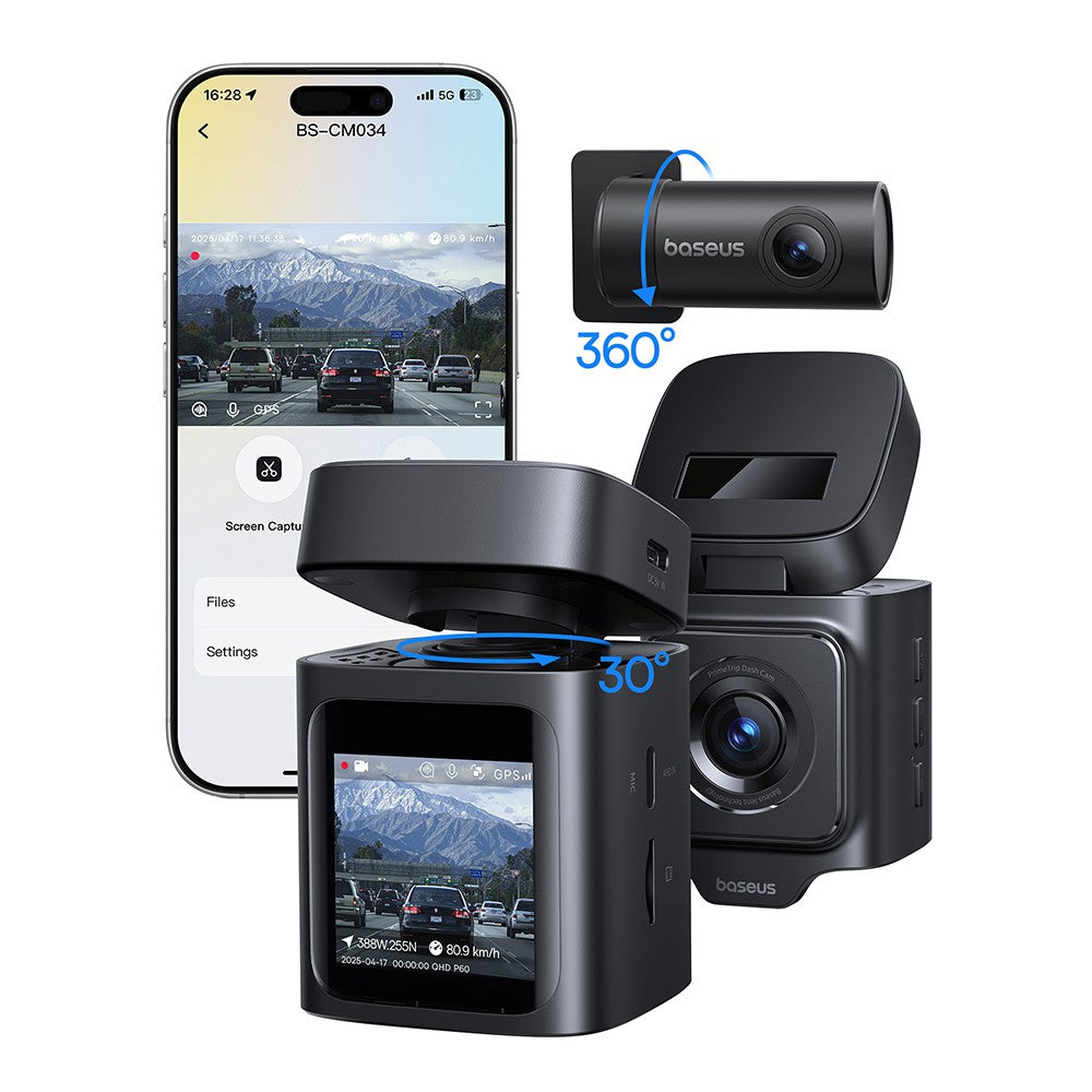 Baseus PrimeTrip VD1 Dash Cam 3K + Rear Camera 1080P Cosmic Black