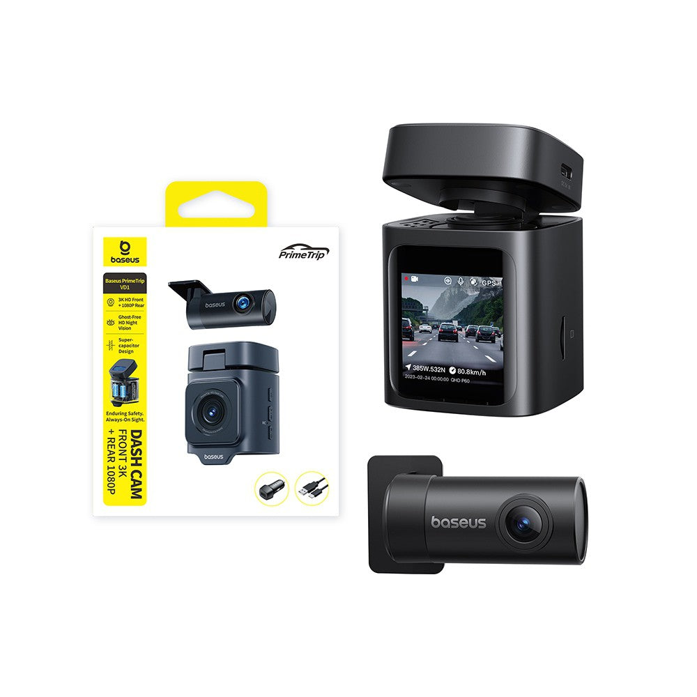 Baseus PrimeTrip VD1 Dash Cam 3K + Rear Camera 1080P Cosmic Black