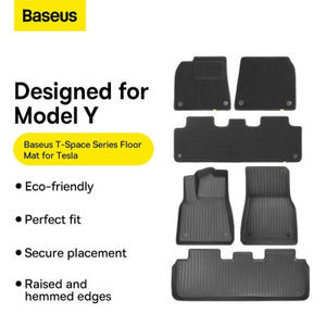 Baseus T-Space Series 6-Piece Floor Mat for Tesla Model Y (Right-Hand Drive Edition)-Polypropylene Cluster Black