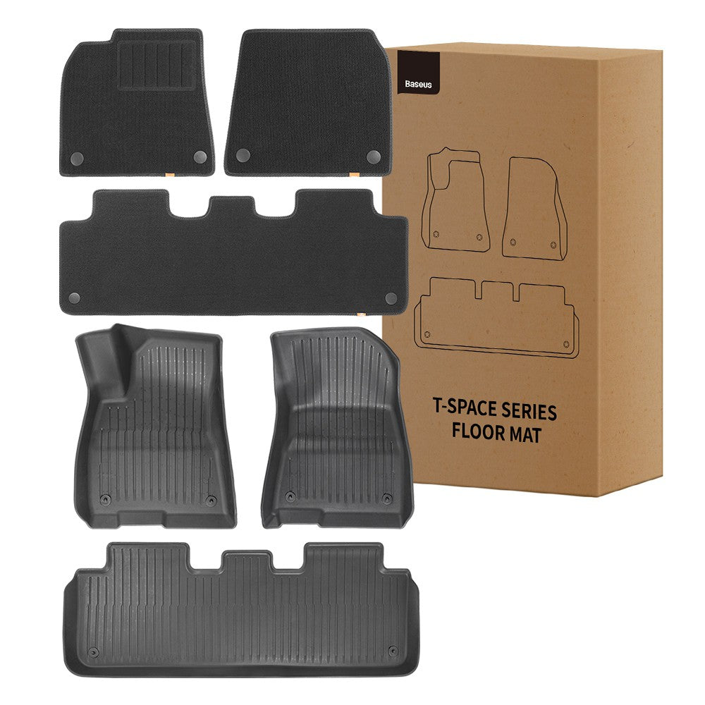 Baseus T-Space Series 6-Piece Floor Mat for Tesla Model Y (Right-Hand Drive Edition)-Polypropylene Cluster Black