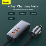 Load image into Gallery viewer, Baseus Share Together PPS Multi-port Fast Charging Car Charger with Extension Cord 120W 2U+2C-Gray
