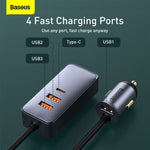 Load image into Gallery viewer, Baseus Share Together PPS Multi-port Fast Charging Car Charger with Extension Cord 120W 3U+1C-Gray
