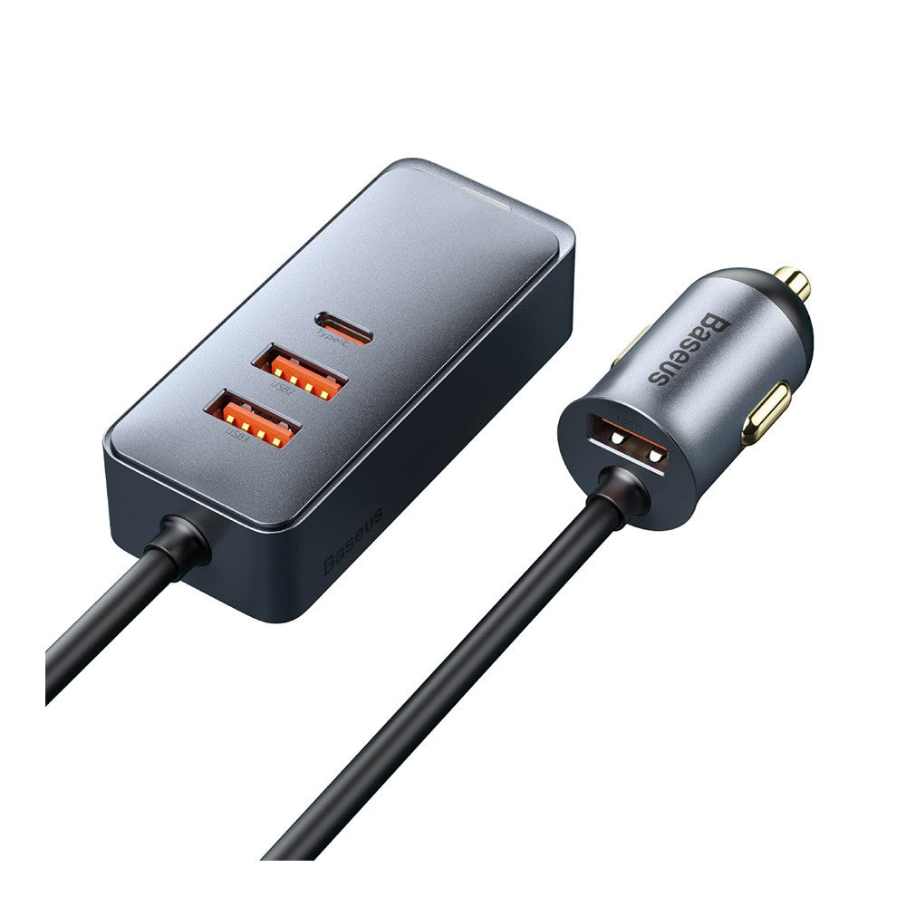 Baseus Share Together PPS Multi-port Fast Charging Car Charger with Extension Cord 120W 3U+1C-Gray