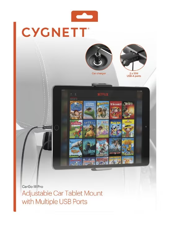 Cygnett 48W Adjustable Car Tablet Mount with Multiple USB Ports