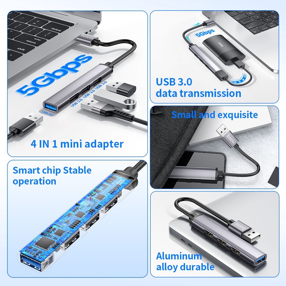 Hoco HB26 4 in 1 adapter(USB to USB3.0+USB2.0)