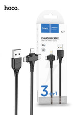 Load image into Gallery viewer, Hoco X77 3in1 USB-A to Lightning USB-C Micro-USB Charging Cable
