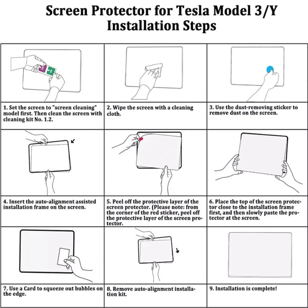 Tesla Model 3 Y 15" Tempered Glass Screen Protector + Installation Frame Clear Monitor Protection