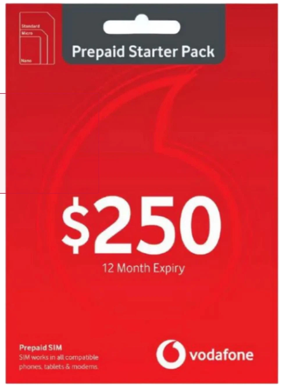Vodafone $250 12 Months Long Expiry 5G Prepaid Plus Starter Pack
