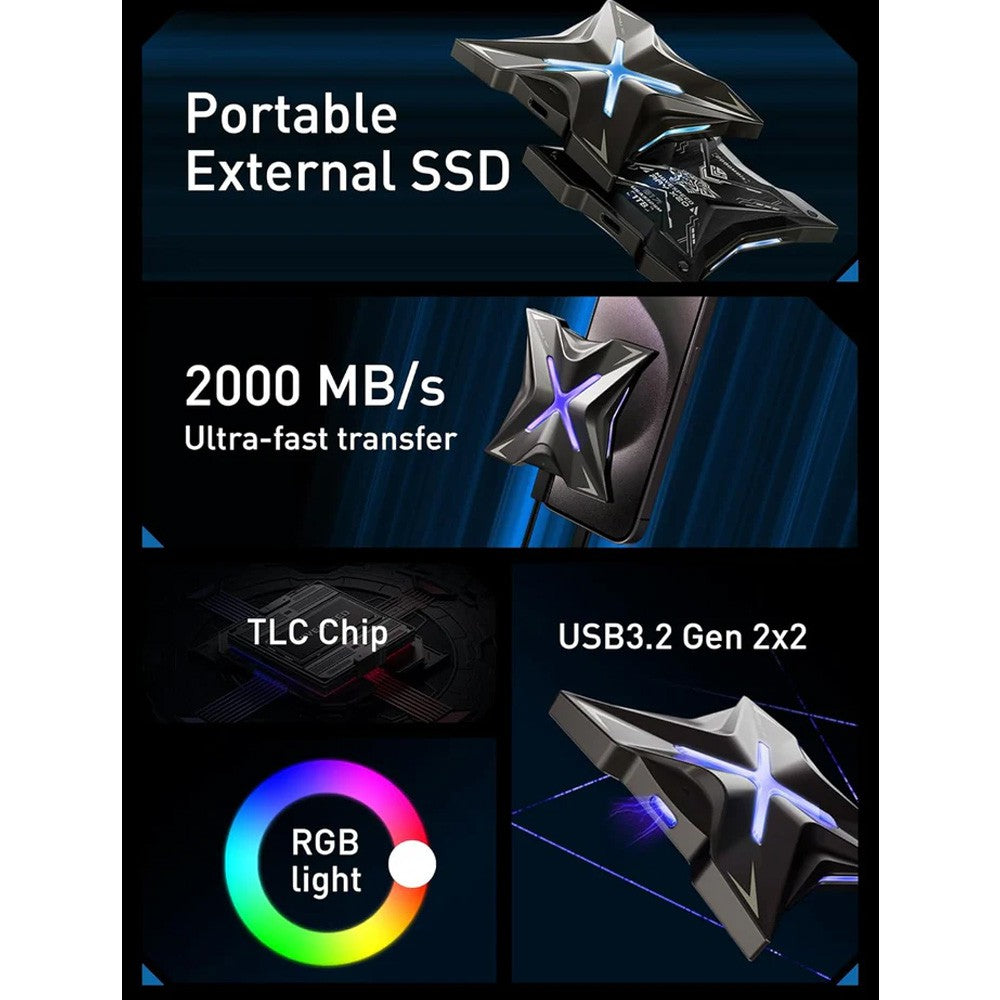 MOVE SPEED RX20 2000MB/s Read with RGB Streamer Light Portable SSD