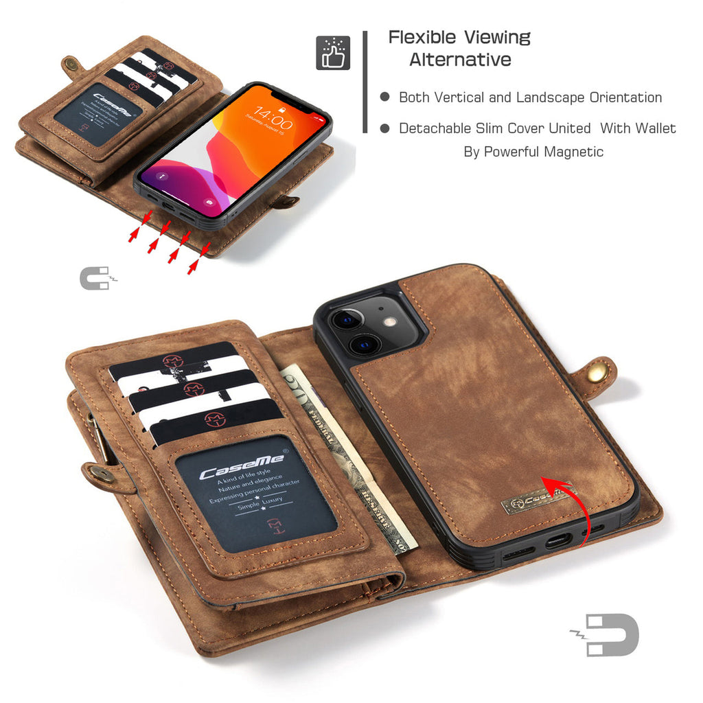 iPhone 16 Pro Max CaseMe Detachable Case Leather Zip Wallet Cover