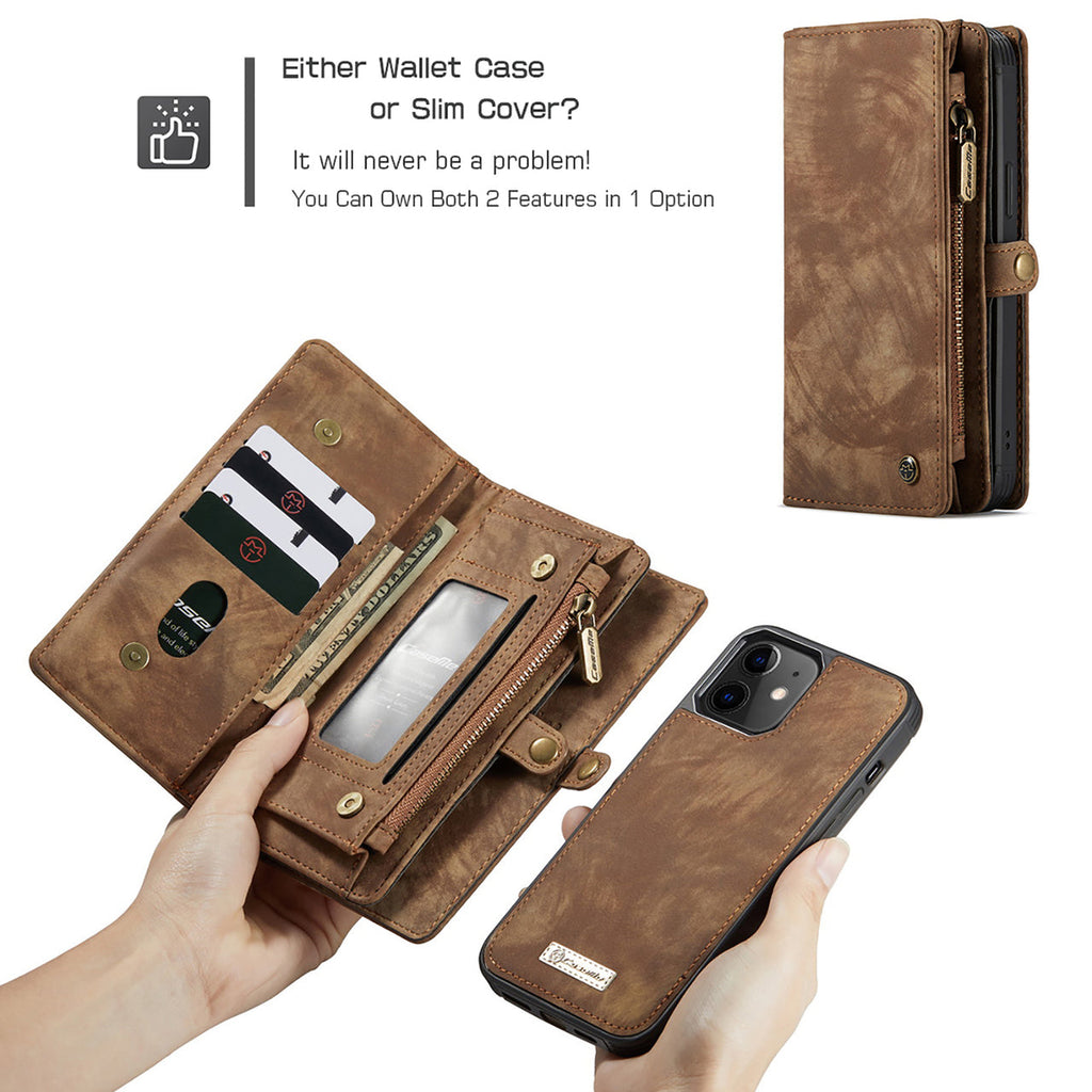 iPhone 16 Pro Max CaseMe Detachable Case Leather Zip Wallet Cover