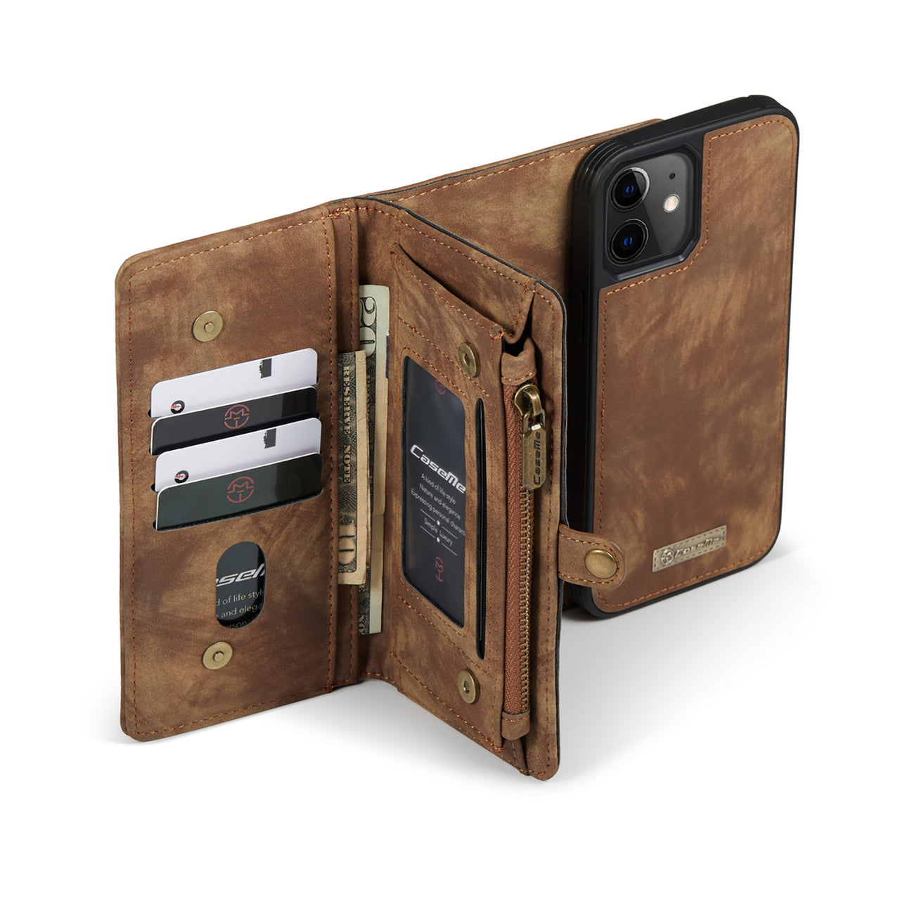 iPhone 16 Pro Max CaseMe Detachable Case Leather Zip Wallet Cover
