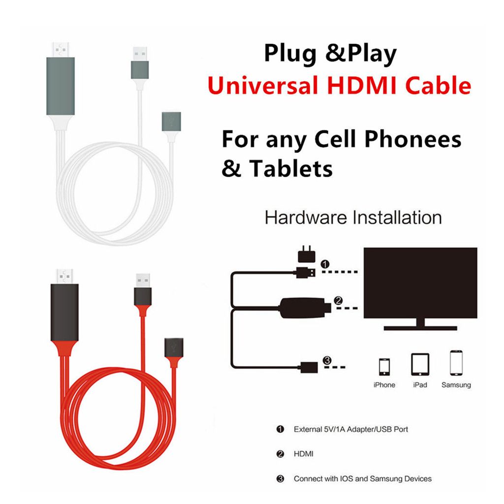 Apple Samsung 2 Meter Universal 3 in 1 Lighting/Type-C/Micro USB/ to HDMI Cable for iPhone Android Phones