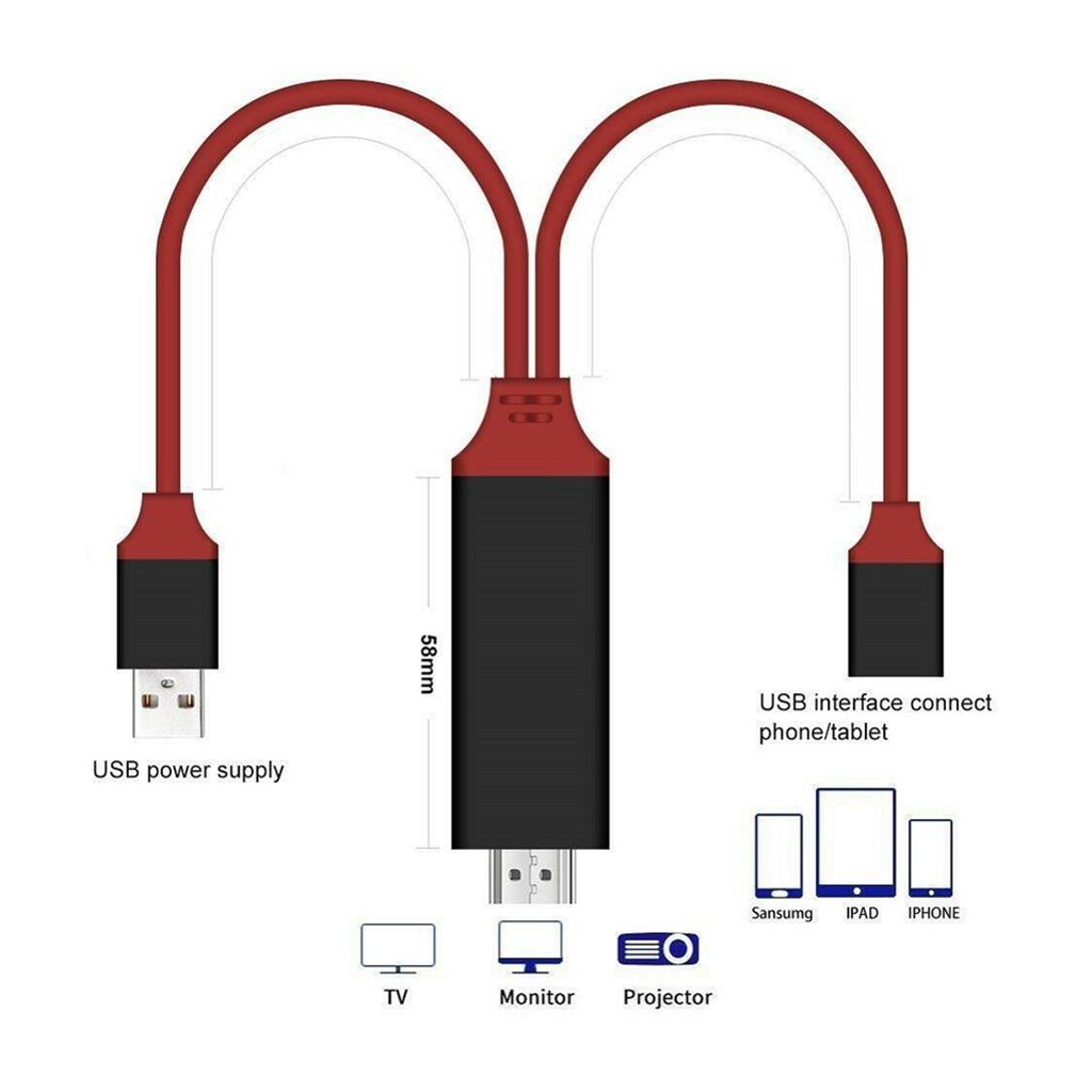 Apple Samsung 2 Meter Universal 3 in 1 Lighting/Type-C/Micro USB/ to HDMI Cable for iPhone Android Phones