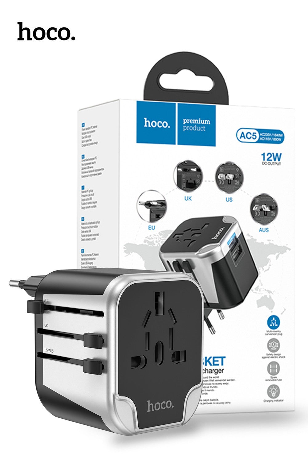 Hoco AC5 Dual USB Universal Charger Adapter – Compact, Fast, and Travel-Ready