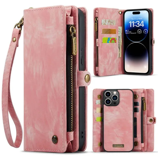 iPhone 12 Pro Max CaseMe Detachable Case Leather Zip Wallet Cover