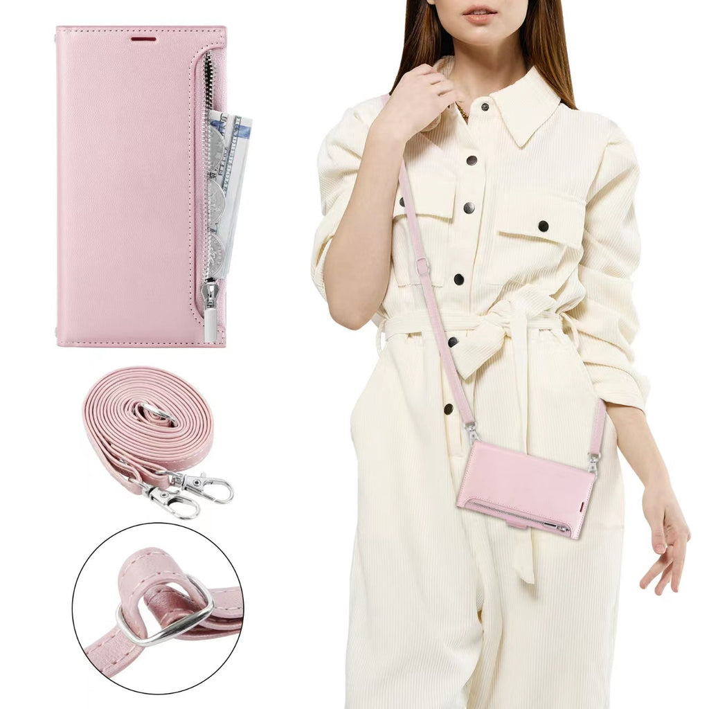 iPhone Hanman Zipper Case with Card Holder Wallet for Women with Strap, Cross-body Necklace Lanyard Shoulder Strap